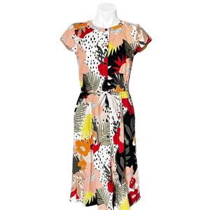 Loft floral tropical midi utility shirtdress pockets size 0